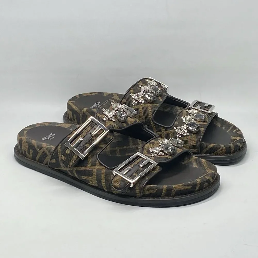 Fendi Feel Jewel Buckle Slide Sandals size 38
